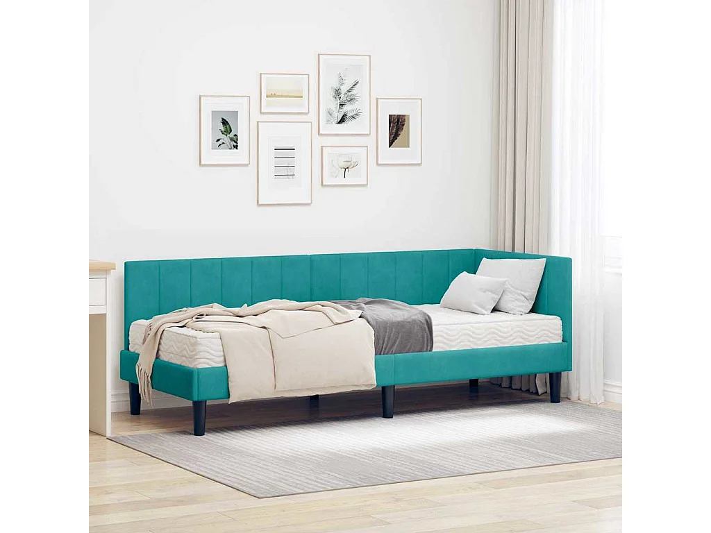 Cadre de lit d'angle avec matelas Turquoise 80 x 200 cm Velours