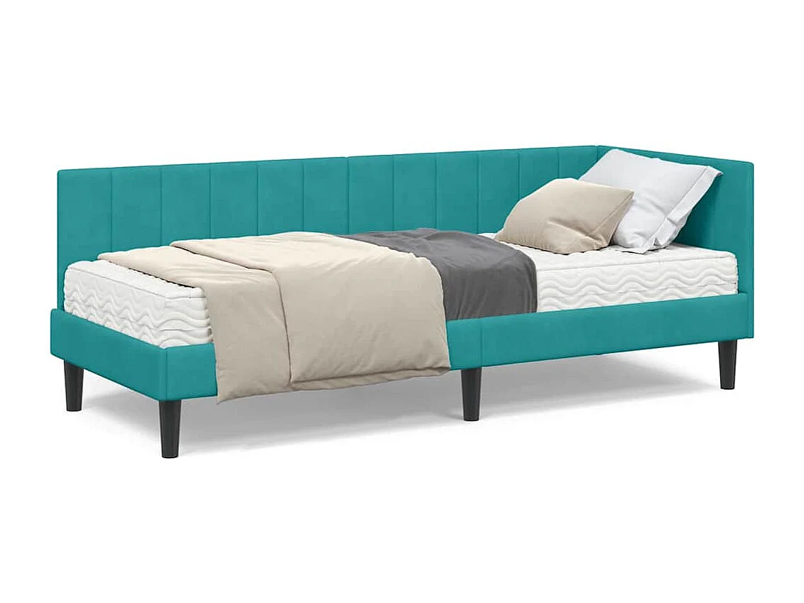 Cadre de lit d'angle avec matelas Turquoise 80 x 200 cm Velours