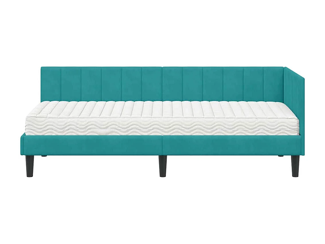 Cadre de lit d'angle avec matelas Turquoise 80 x 200 cm Velours