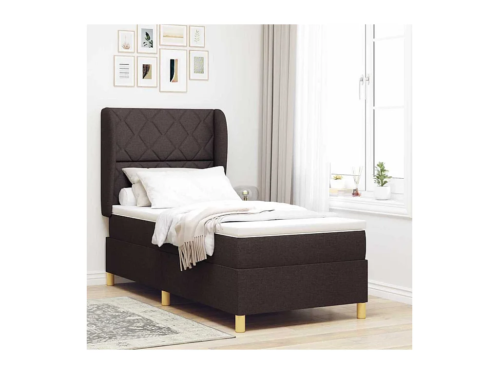 Cadre de lit avec matelas gris foncé 90x190 cm Marron foncé