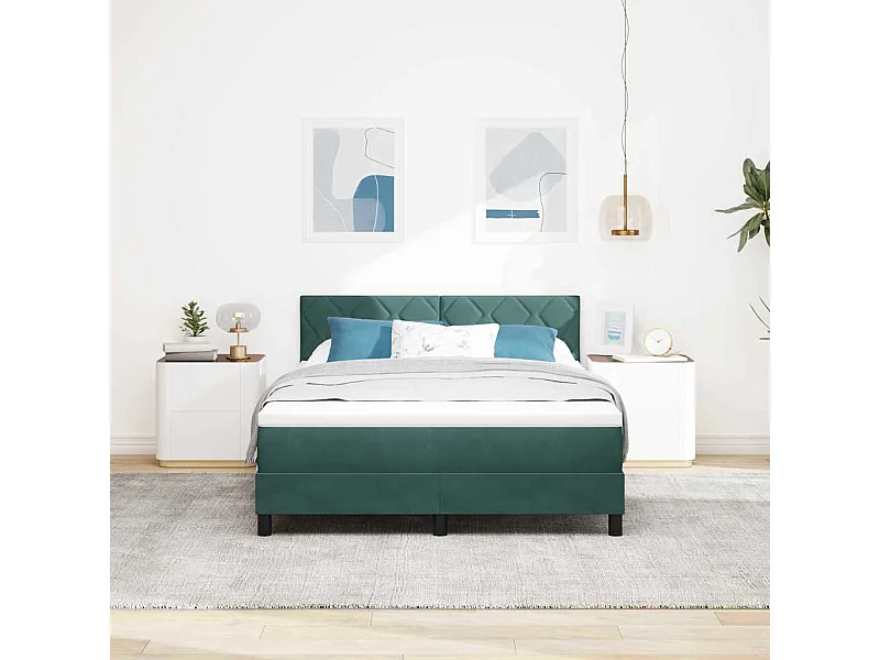 Cadre de lit avec matelas Vert foncé 140 x 190 cm Velours