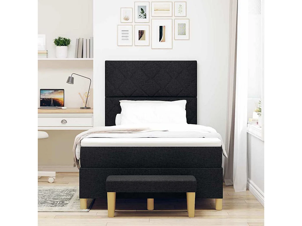 Cama tipo Box Spring con colchón Negro 120 x 190 cm tela