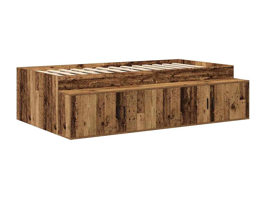 Opbergbedframe artisanaal eikenkleurig 75 x 190 cm Bewerkt hout
