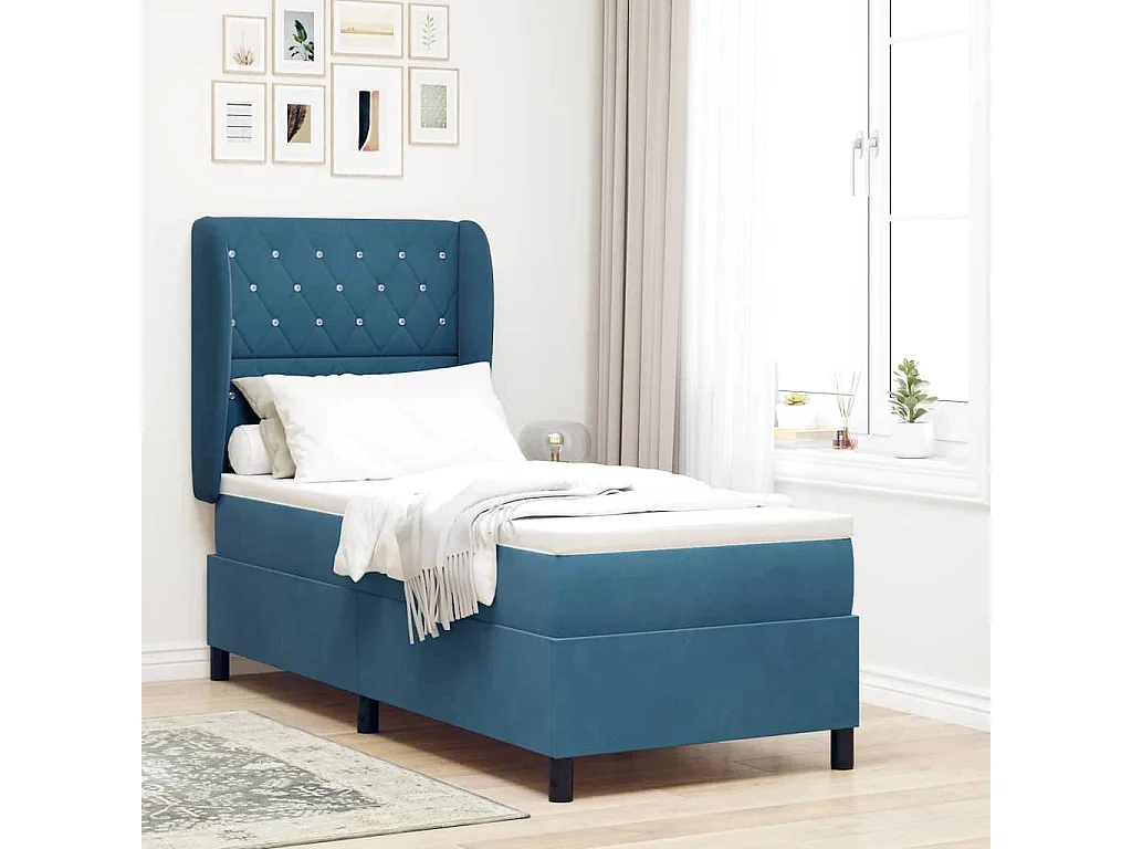 Cama Box com colchão Azul escuro 80 x 200 cm Veludo