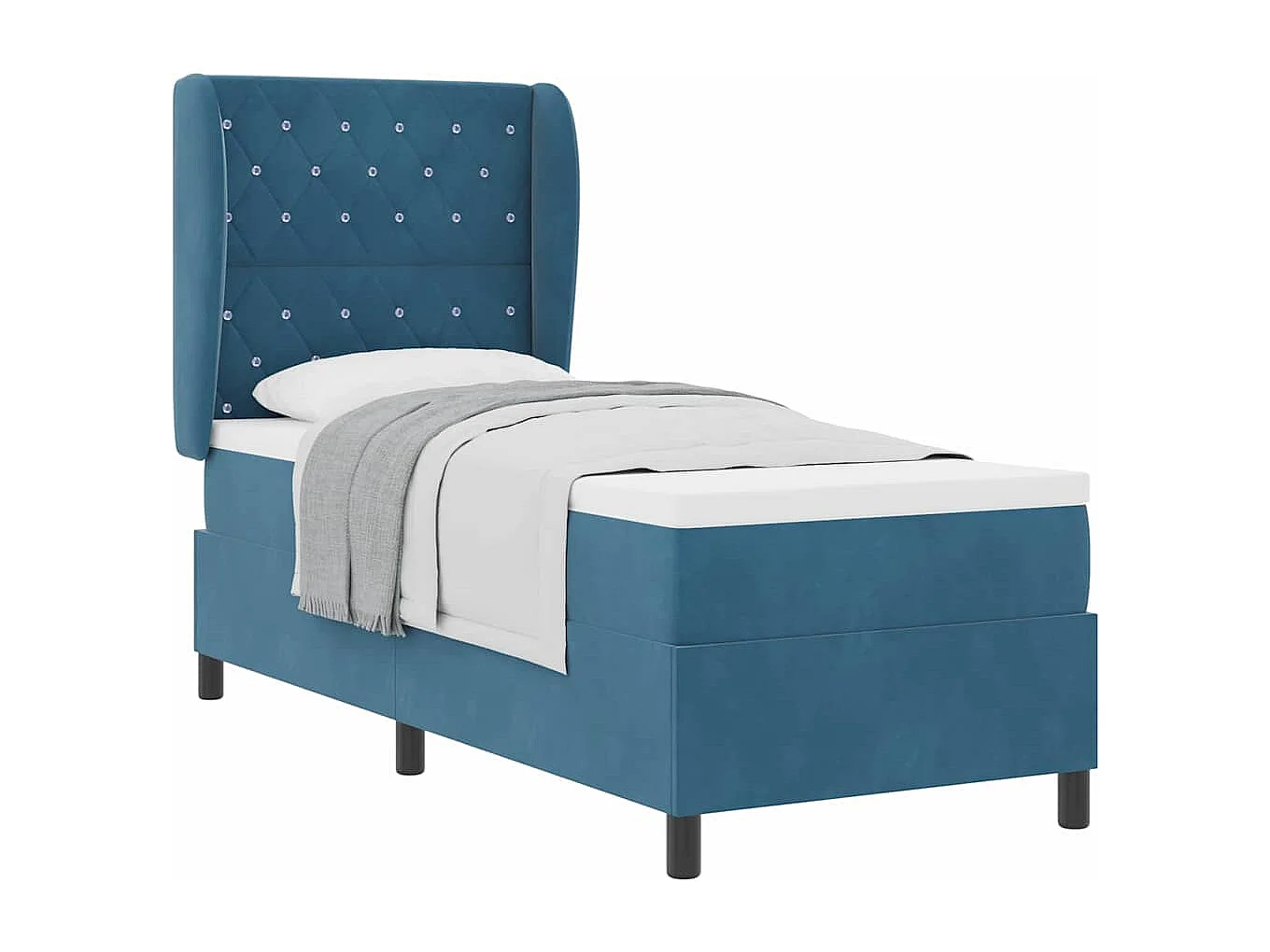 Cama Box com colchão Azul escuro 80 x 200 cm Veludo