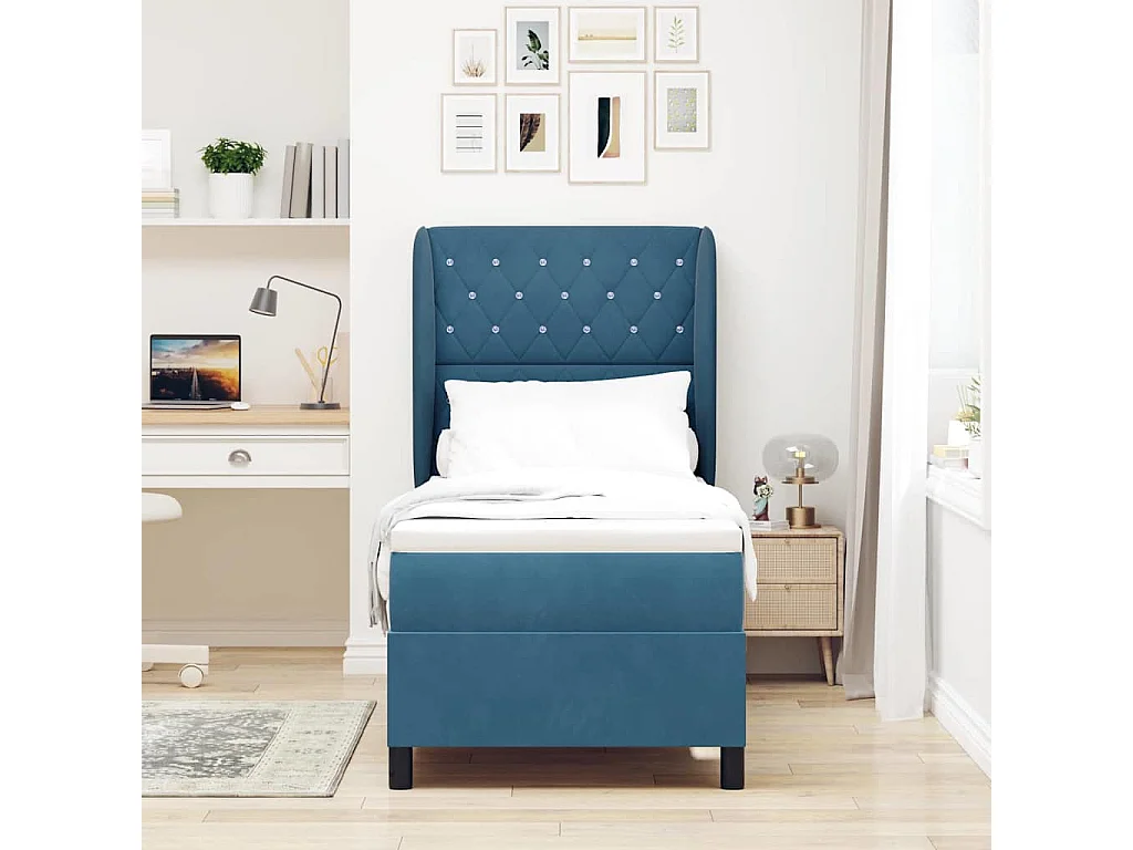 Cama Box com colchão Azul escuro 80 x 200 cm Veludo
