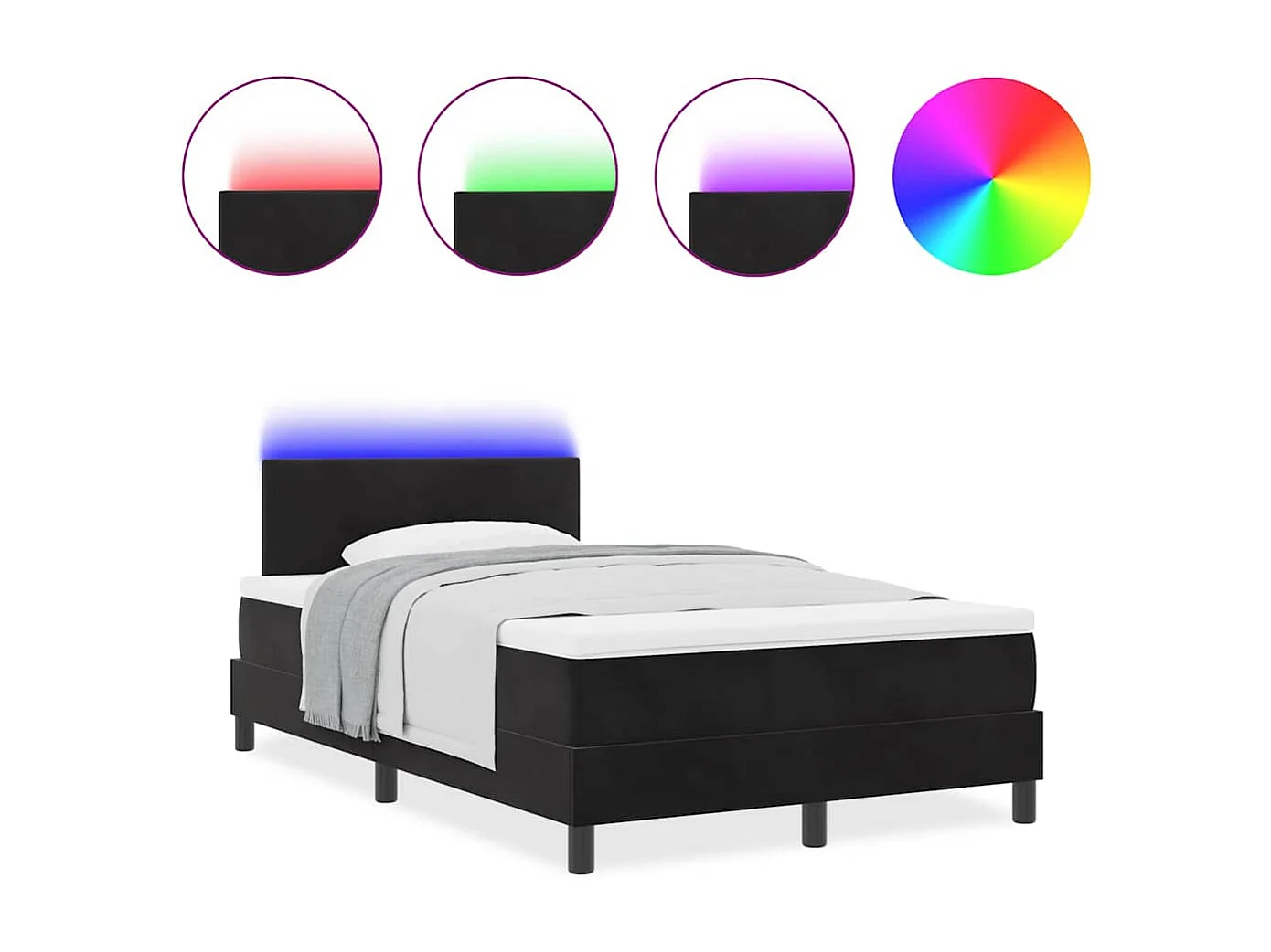 Cama tipo Box Spring con cabecera Negro 120 x 200 cm Terciopelo