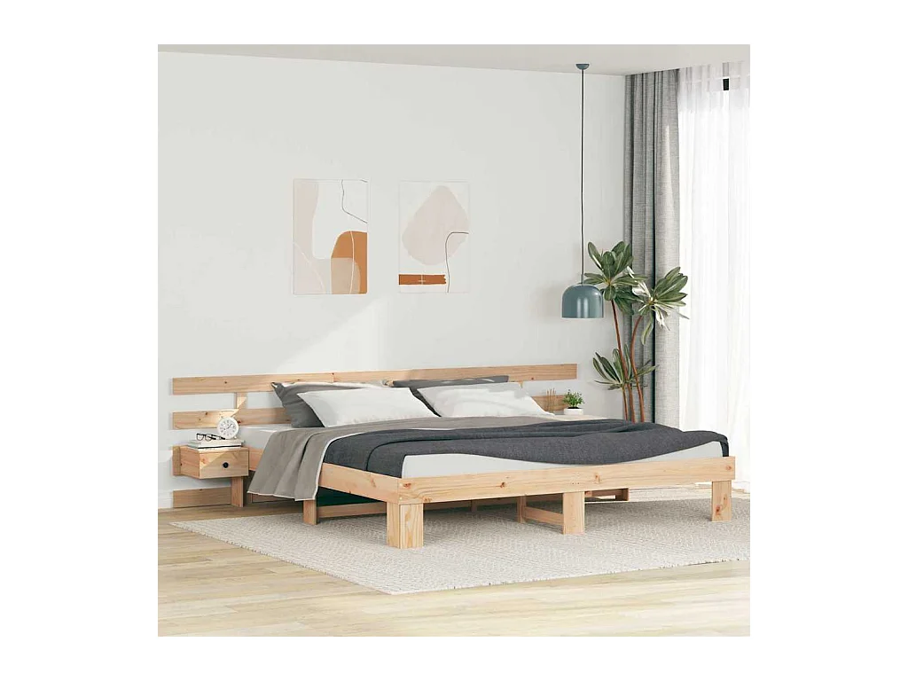 Cadre de lit avec tiroir Marron 200 x 200 cm Bois massif en pin