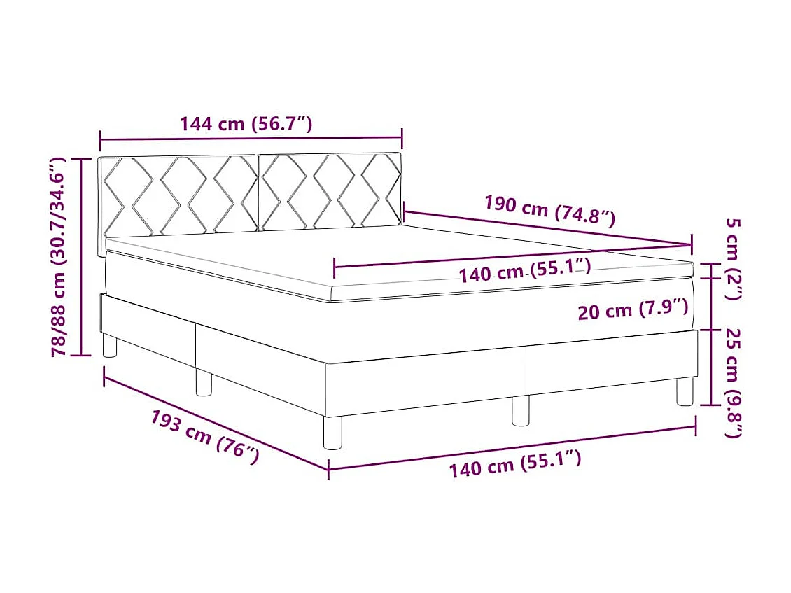 Cadre de lit avec matelas Noir 140 x 190 cm Velours