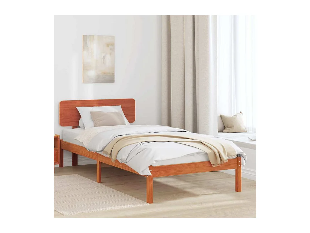 Estructura de cama con cabecera Marrón cera 90 x 200 cm
