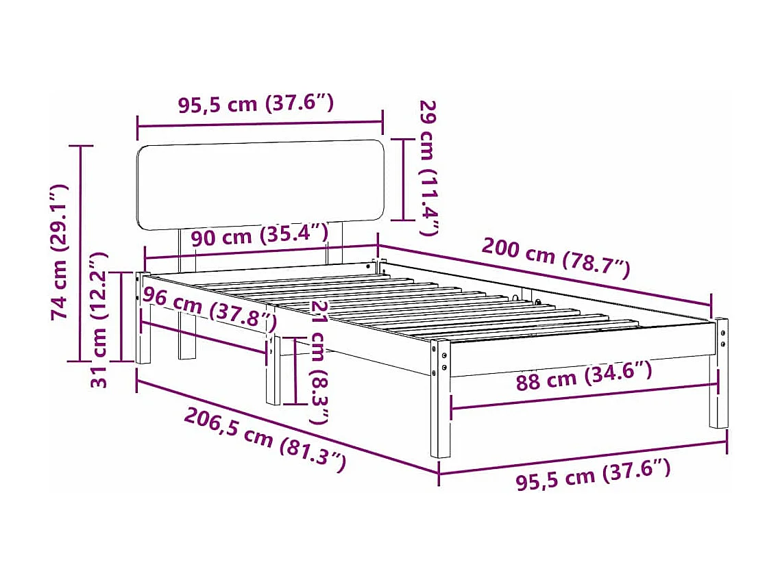 Estructura de cama con cabecera Marrón cera 90 x 200 cm