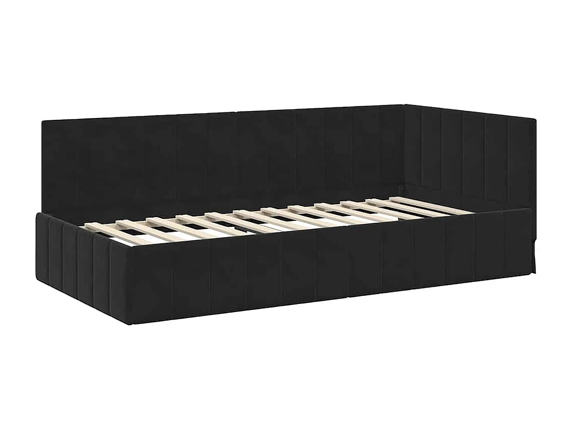 Cadre de lit d'angle avec matelas Noir 100 x 200 cm Velours