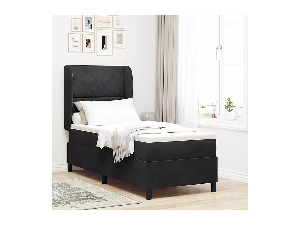 Cama Box com colchão com cabeceira Preto 80 x 200 cm Veludo