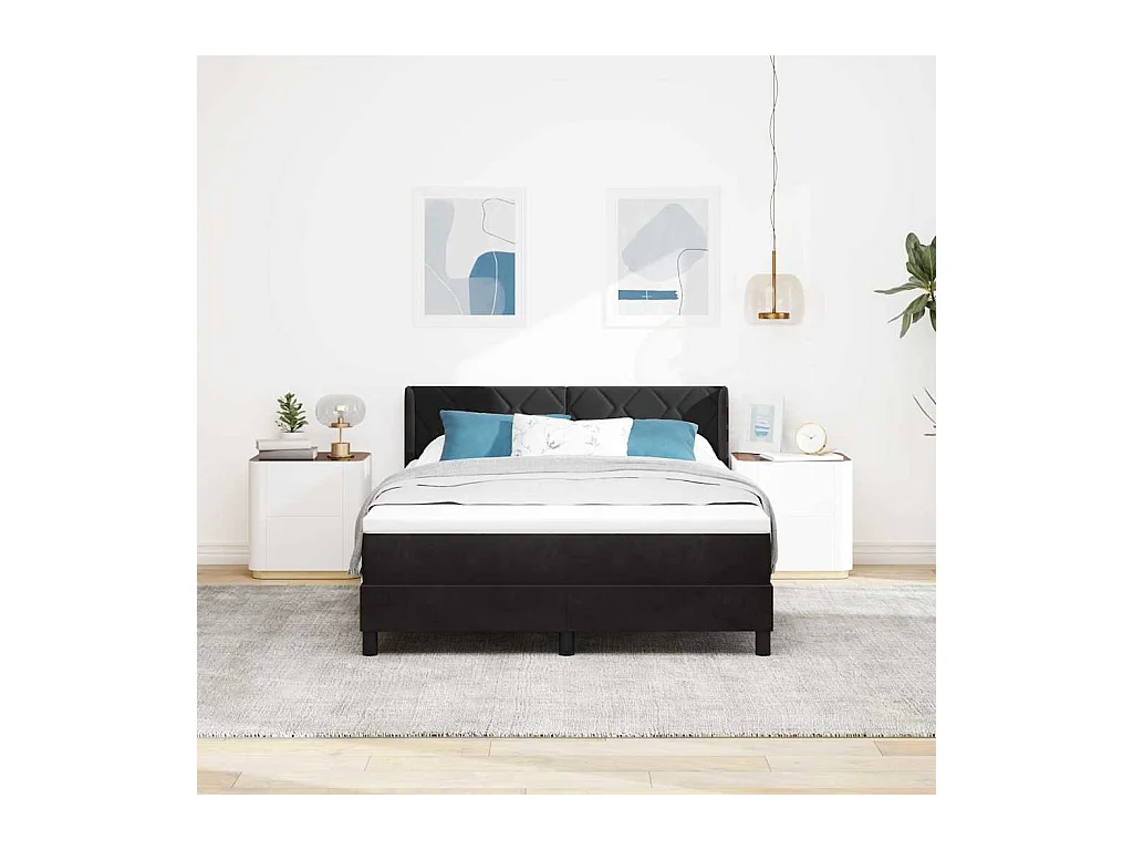 Cama con Somier y Colchón Negra 100x200 cm Terciopelo Negro