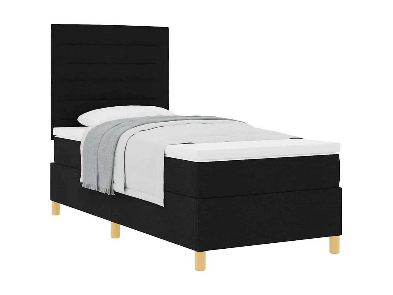 Cama tipo Box Spring con cabecera Negro 90 x 190 cm tela