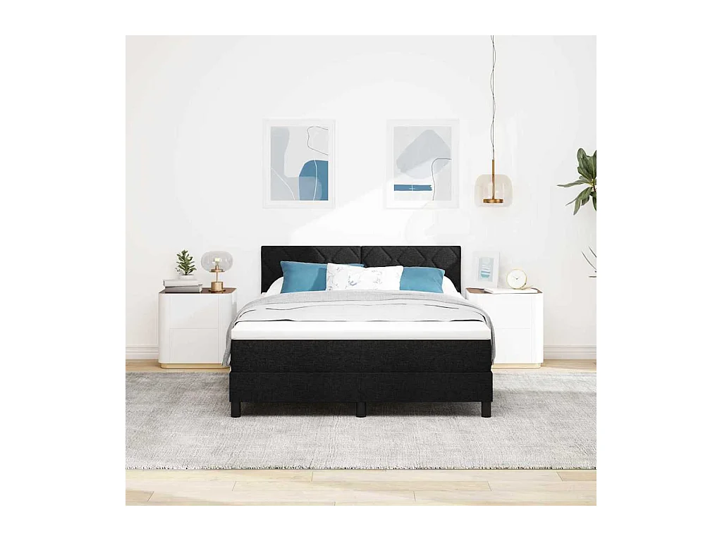 Cadre de lit avec matelas avec matelas Noir 140 x 200 cm tissu