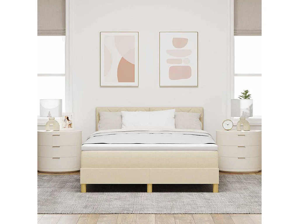 Cadre de lit avec matelas Crème 160 x 200 cm tissu