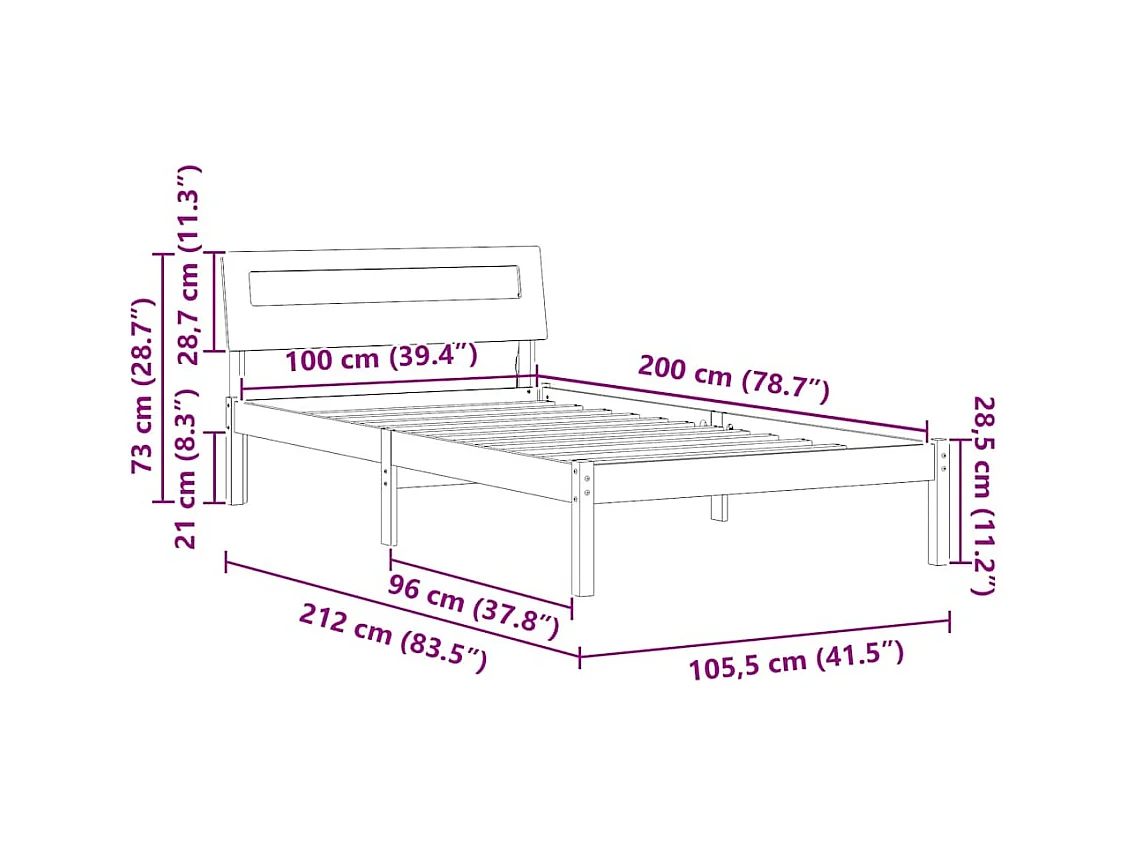 Cadre de lit Marron cire 100 x 200 cm Bois massif en pin