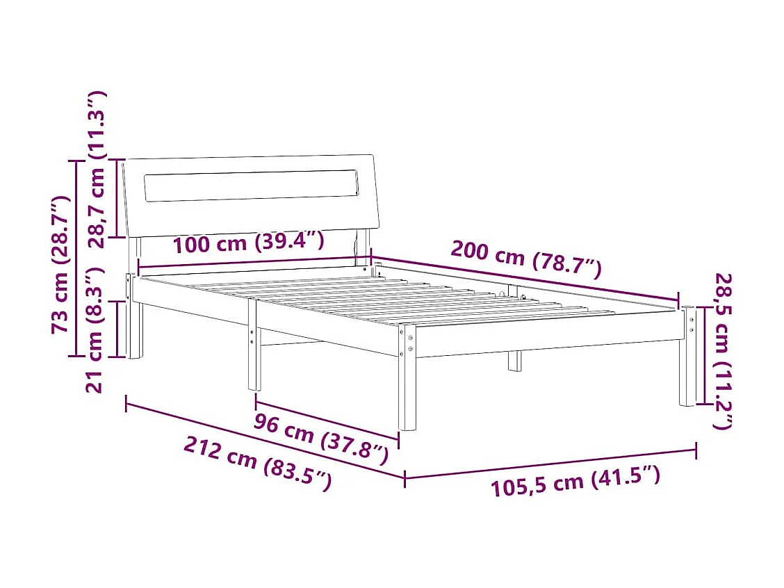 Cadre de lit Marron cire 100 x 200 cm Bois massif en pin