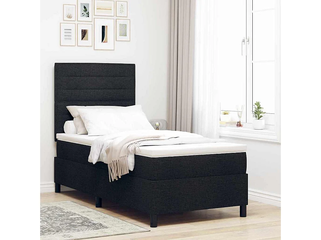 Cama tipo Box Spring con colchón Negro 90 x 190 cm tela