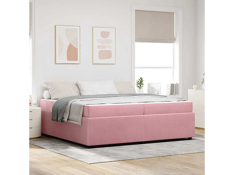 Estrutura de cama com colchão Rosa 200 x 200 cm Veludo