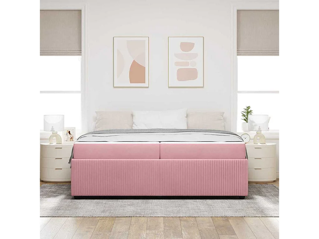 Estructura de cama con colchón Rosa 200 x 200 cm Terciopelo