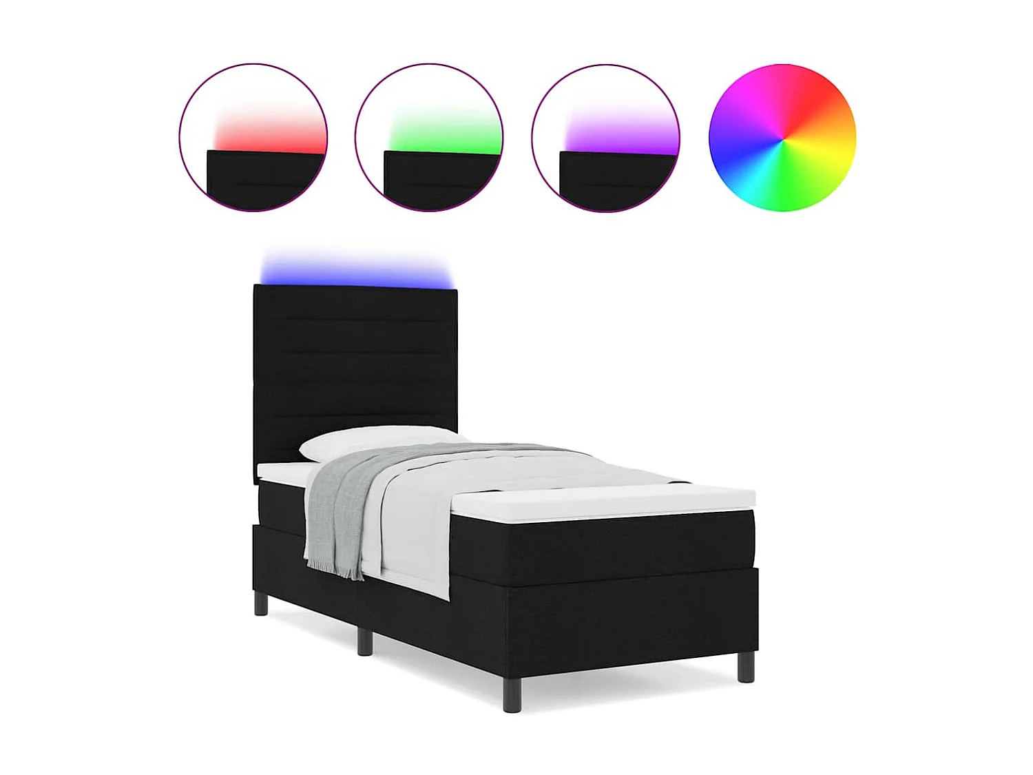 Cama tipo Box Spring con colchón Negro 80 x 200 cm tela