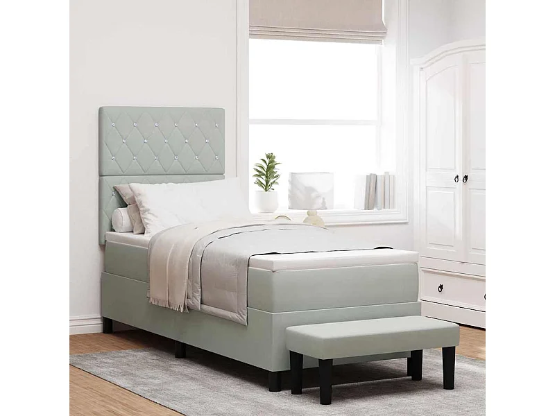 Cadre de lit avec matelas Gris clair 80 x 200 cm Velours