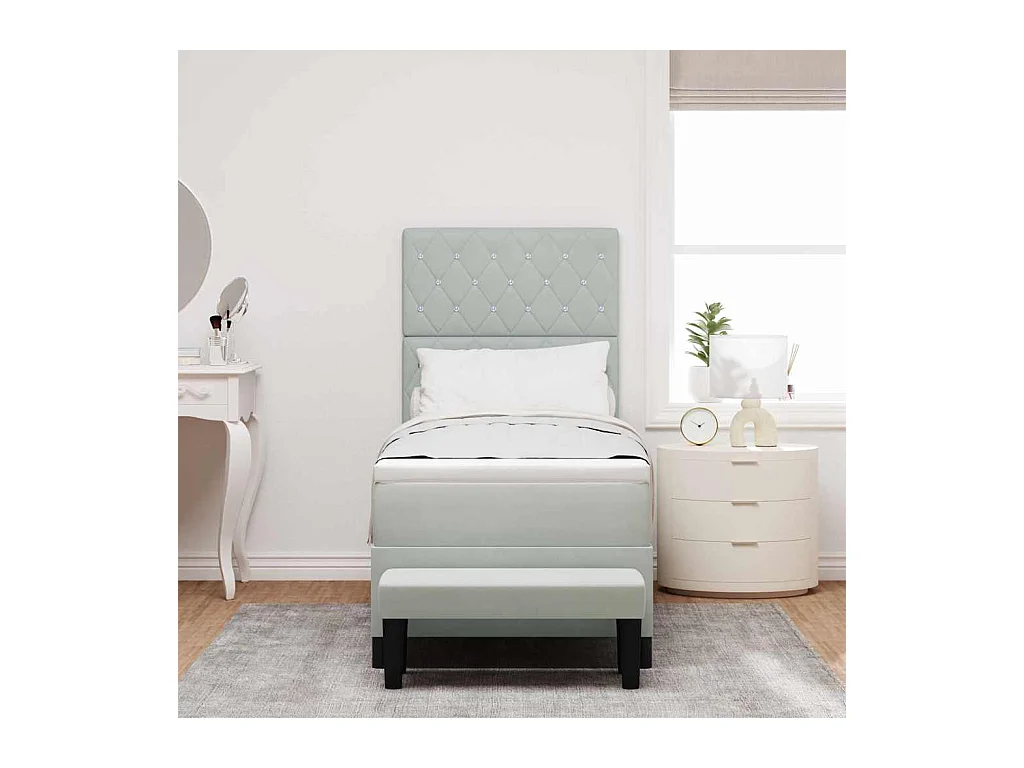 Cadre de lit avec matelas Gris clair 80 x 200 cm Velours