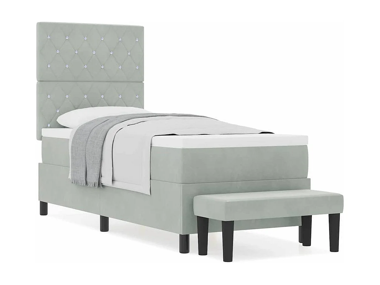 Cadre de lit avec matelas Gris clair 80 x 200 cm Velours