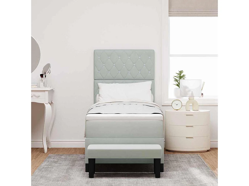 Cadre de lit avec matelas Gris clair 80 x 200 cm Velours