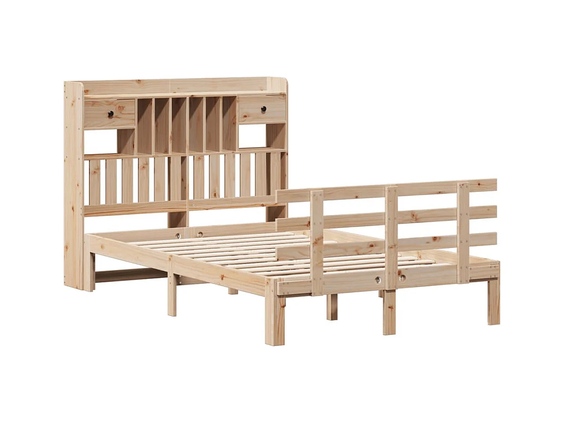 Lit bibliothèque sans matelas 135x190 cm bois de pin massif