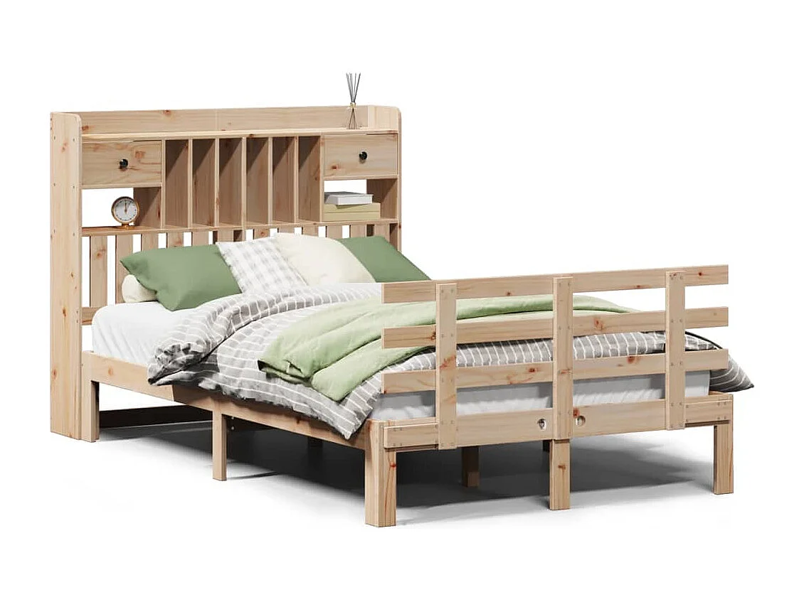 Lit bibliothèque sans matelas 135x190 cm bois de pin massif