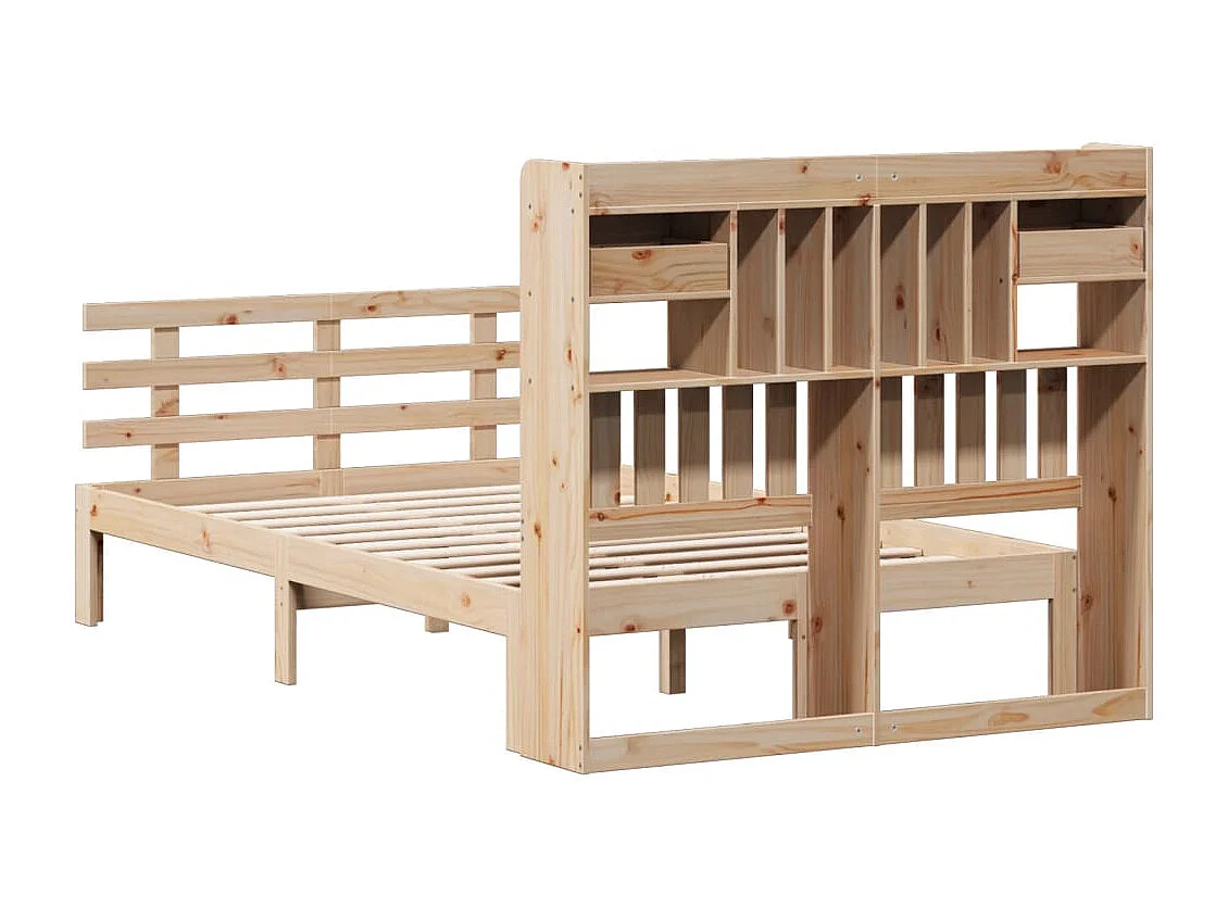 Lit bibliothèque sans matelas 135x190 cm bois de pin massif