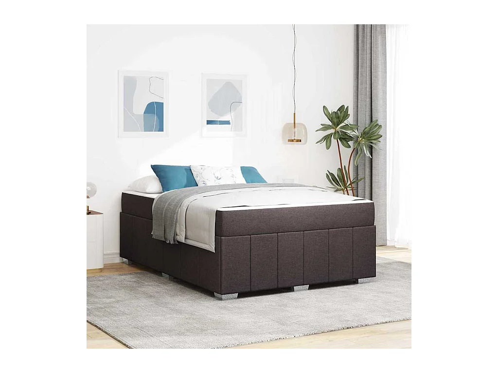 Cadre de lit avec matelas Marron foncé 160 x 200 cm tissu