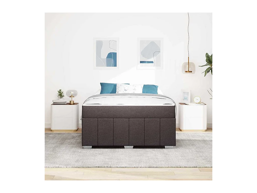 Cadre de lit avec matelas Marron foncé 160 x 200 cm tissu