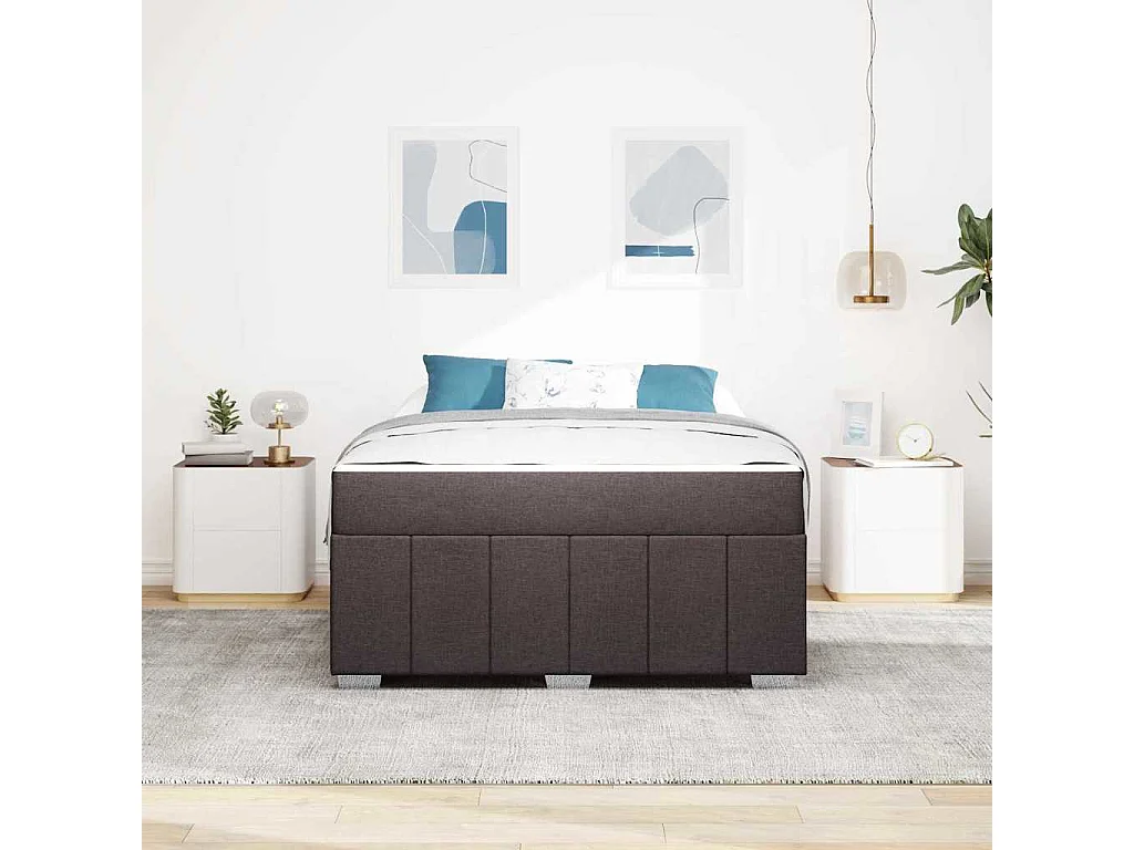 Cadre de lit avec matelas Marron foncé 160 x 200 cm tissu