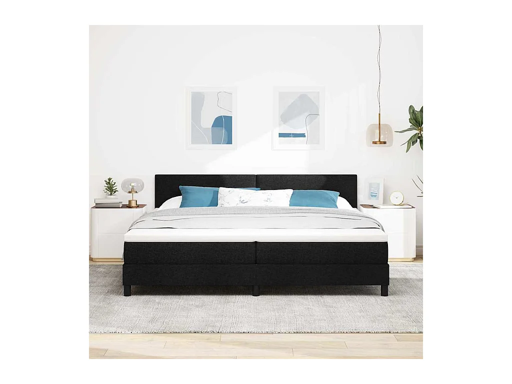 Cadre de lit avec matelas Noir 200 x 200 cm tissu