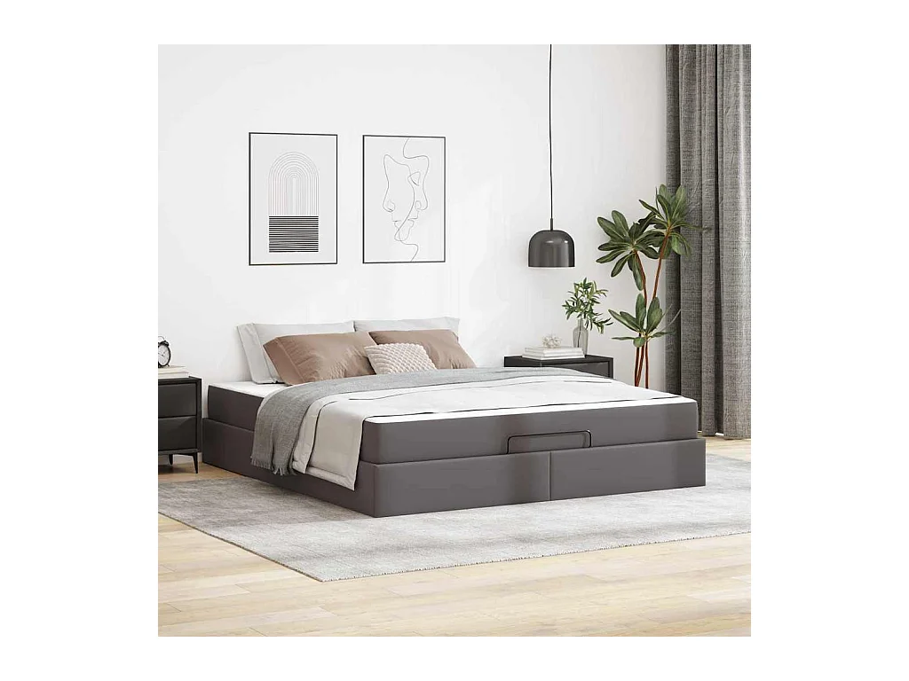Cadre de lit avec matelas Gris 180 x 200 cm Faux cuir
