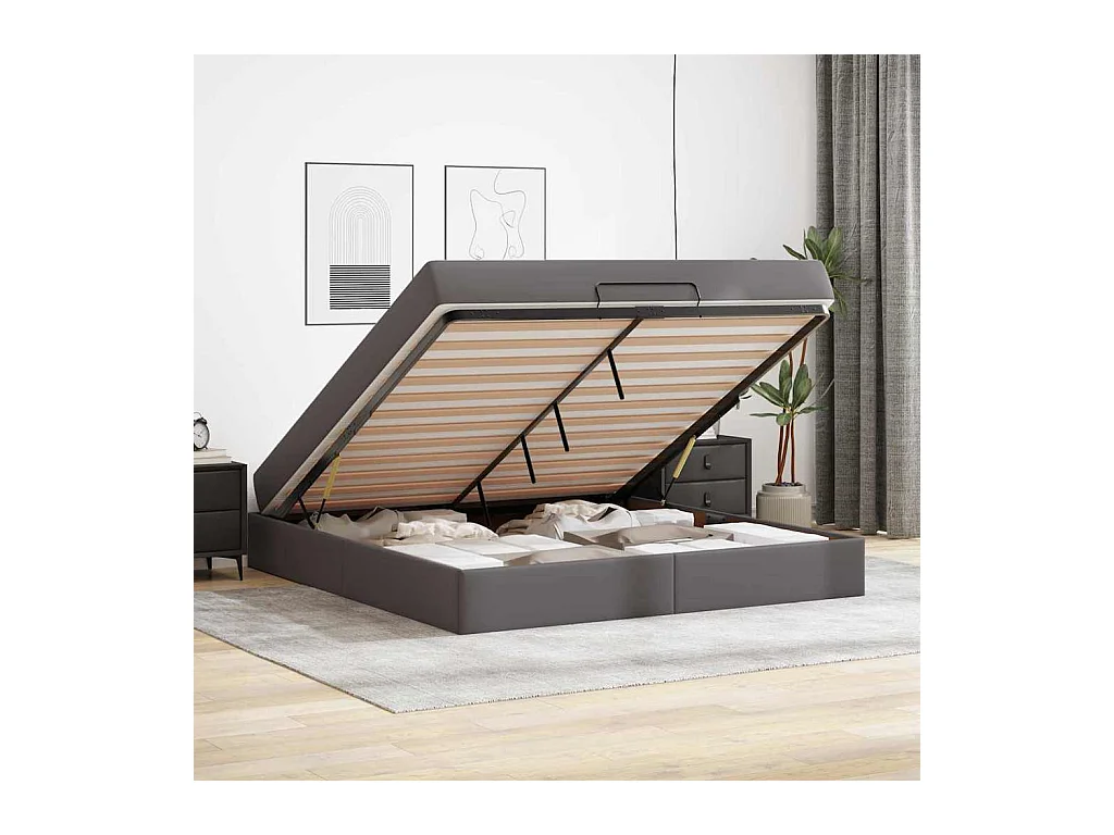 Cadre de lit avec matelas Gris 180 x 200 cm Faux cuir