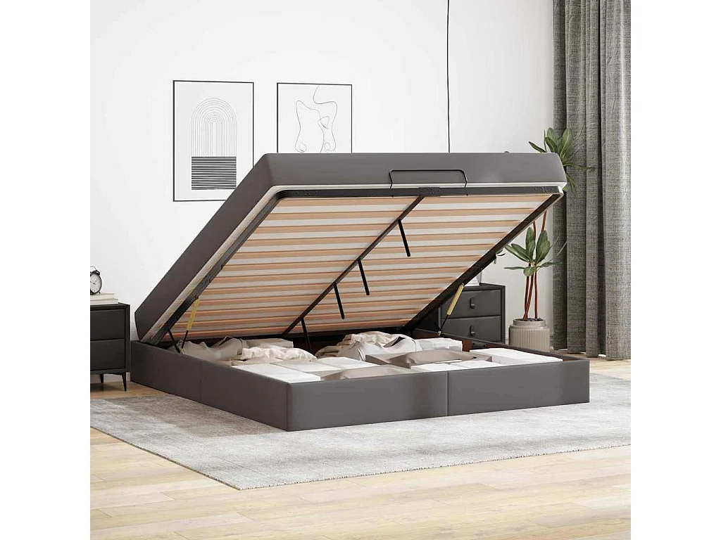 Cadre de lit avec matelas Gris 180 x 200 cm Faux cuir