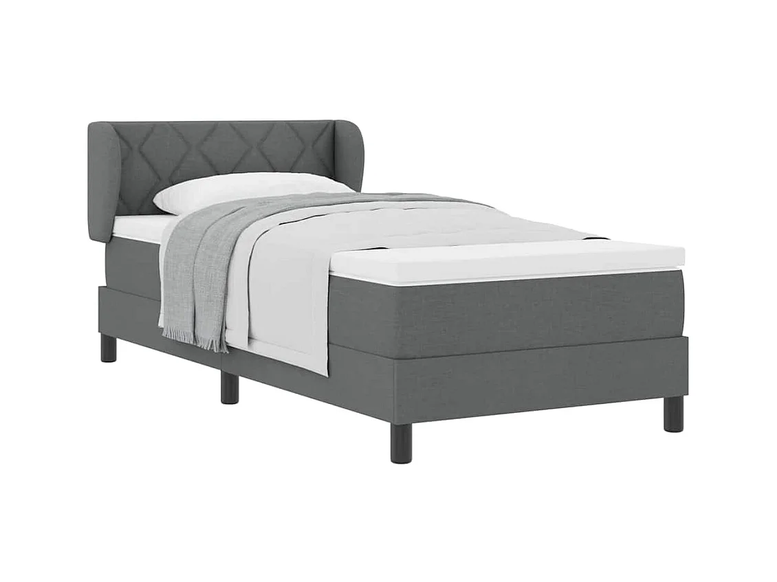 Cadre de lit avec matelas Gris foncé 90 x 200 cm tissu