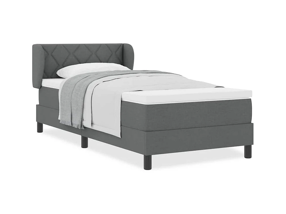 Cadre de lit avec matelas Gris foncé 90 x 200 cm tissu