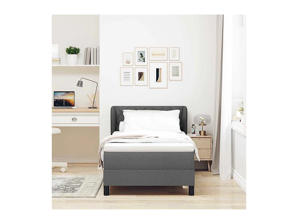 Cadre de lit avec matelas Gris foncé 90 x 200 cm tissu
