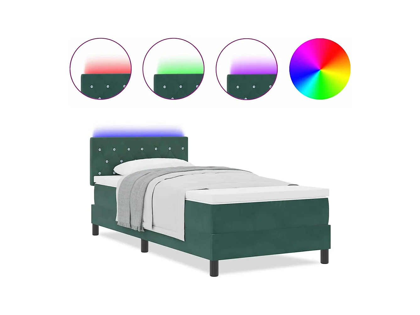 Cadre de lit avec matelas Vert foncé 90 x 200 cm Velours