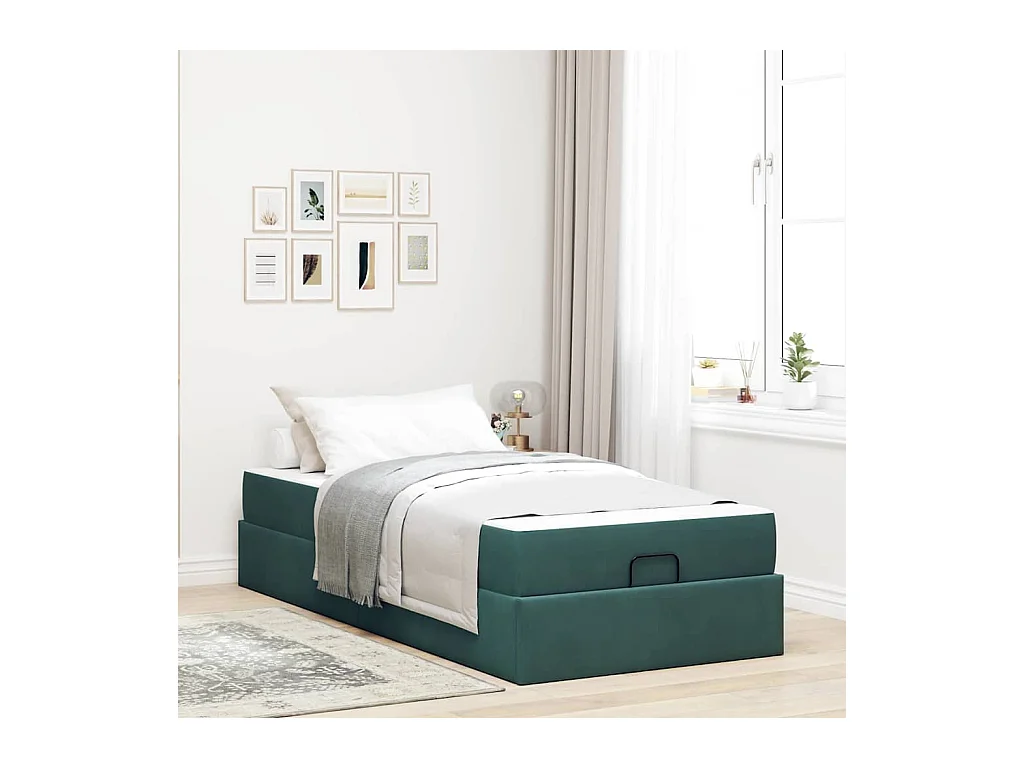 Cadre de lit avec matelas Vert foncé 90 x 200 cm Velours