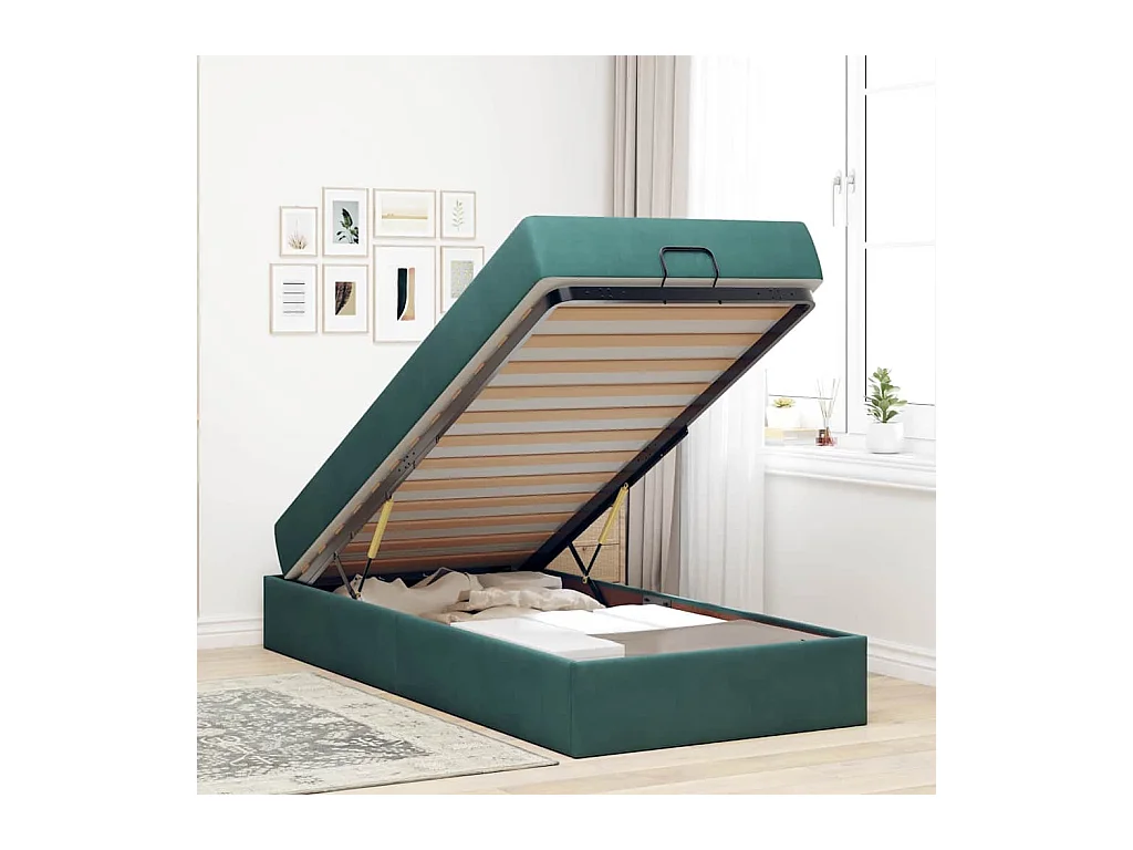 Cadre de lit avec matelas Vert foncé 90 x 200 cm Velours