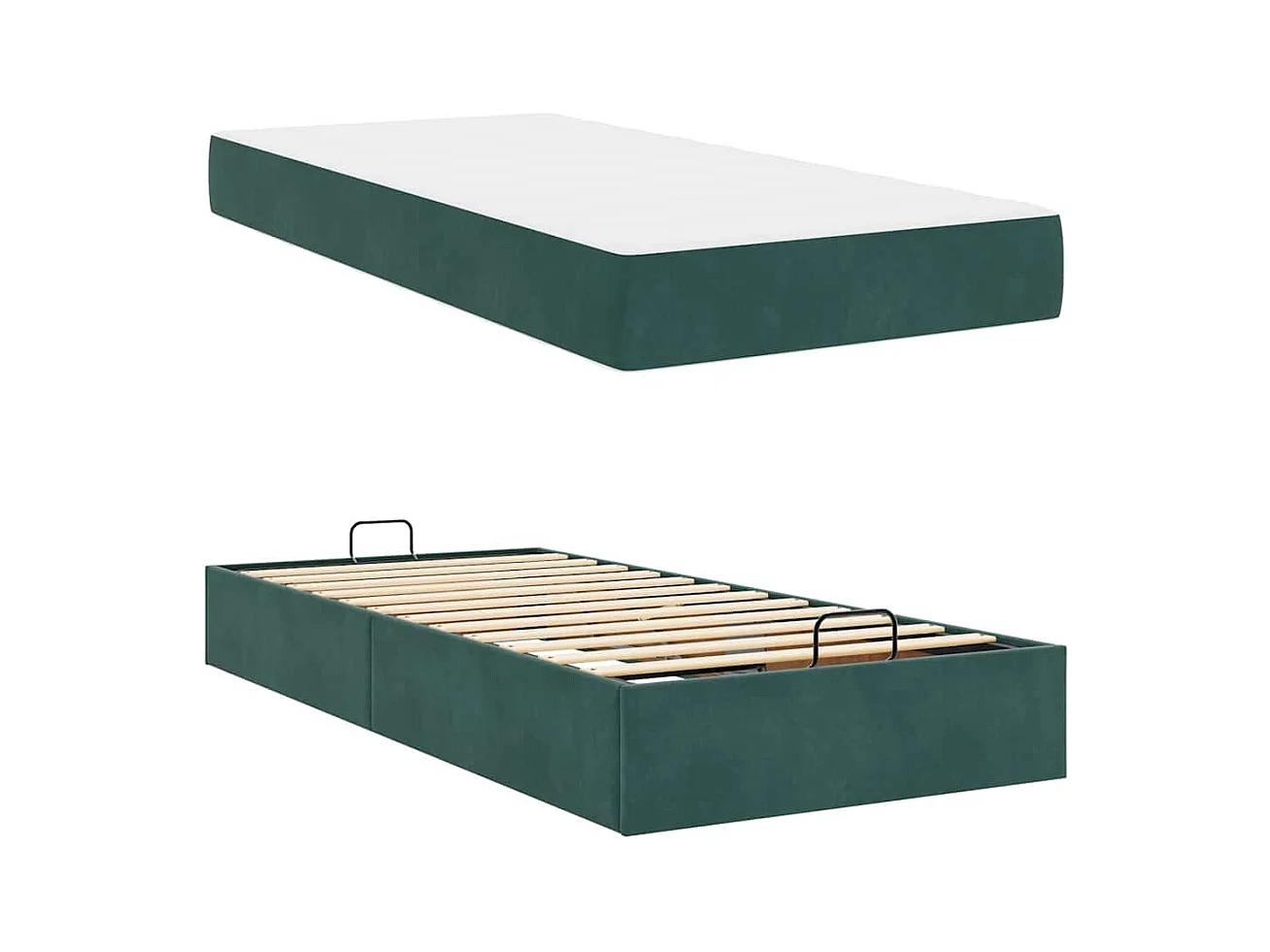 Cadre de lit avec matelas Vert foncé 90 x 200 cm Velours