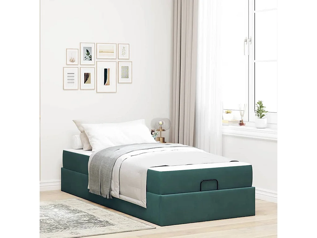 Estructura de cama Verde oscuro 90 x 200 cm Terciopelo