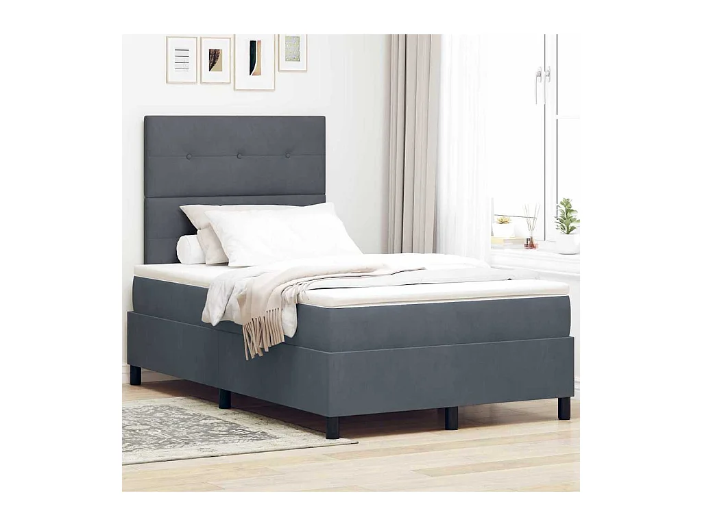 Cadre de lit avec matelas Gris foncé 120 x 200 cm Velours